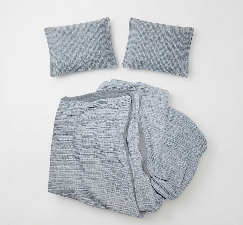 Pottery Barn King Cotton Duvet 2 Pillows Waffle Knit Minimalist Modern Cozy
